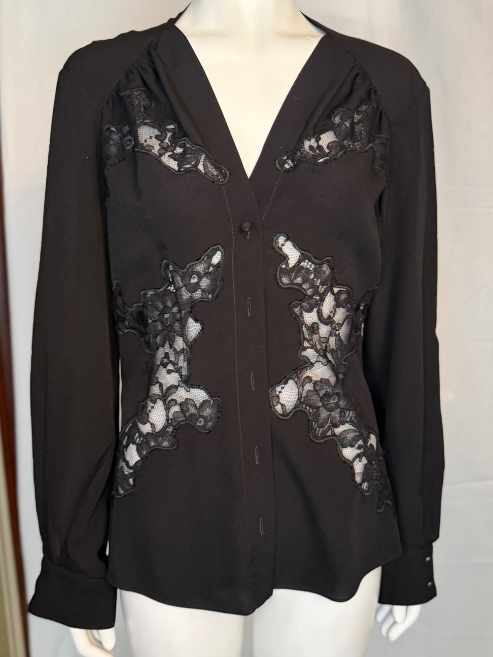 Altuzarra Black Lace-Trim Button Down Blouse